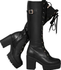 Knee High Lace Up Boots, High Lace Up Boots, Platform Block Heels, Black Platform, Lace Boots, Lace Up Boots, High Boots, Knee High Boots, Knee Boots