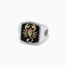 Effy Men's Silver & 14K Gold Plating Onyx and Ruby Scorpion Ring, 5.00 TCW Scorpion Ring, Yellow Stone, Accessories Fashion, Mens Accessories Fashion, Silver Man, Gold Yellow, Scorpion, Gold Plating, Class Ring