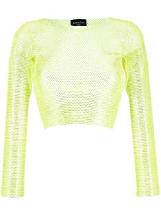 rhinestone-embellished mesh cropped top from Santa Brands featuring lime green, mesh detailing, rhinestone embellishment, semi-sheer construction, round neck, long sleeves and cropped. This item is in size M-L and the color is Green Santa Brands, Chloe 2024, Dress Reference, Find Santa, Sparkle Top, Mesh Crop Top, Latest Fashion Design, From Santa, Knitwear Cardigan