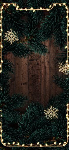 christmas tree branches with snowflakes on wooden background