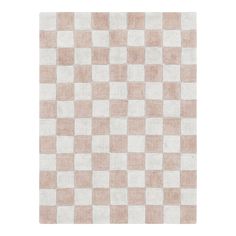 a beige and white rug with squares on it