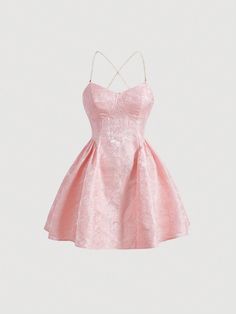 Baby Pink Elegant Collar Sleeveless Woven Fabric Plain Cami Embellished Non-Stretch Summer Women Plus Clothing Tulle Dress Short, Baby Pink Dresses, Tight Dress Outfit, Dama Dresses, Pink Dress Short, Gowns Dresses Elegant, Pink And White Dress, Pink Homecoming Dress