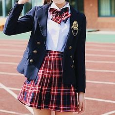 School Dress Korean, Korean Highschool Uniforms, Japanese Uniform Highschool, School Outfits Highschool Uniform, Red School Uniform, Aesthetic Korean Outfits, Japanese Uniform, High School Uniform