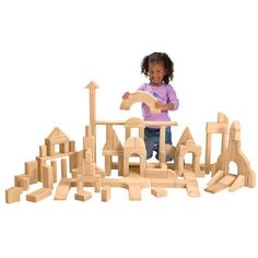 Our superior-quality blocks are precision made from hardwood with sanded smooth beveled edges. A total of 16 shapes are precisely dimensioned so the blocks are easy to stack. Picture shown is the larger Classroom Set, only 88 pieces in this Standard Block Set II. Preschool Block Area, Teaching Prek, Learning Centers Preschool, School Wishlist, Blocks Preschool, Preschool Rooms, Block Center, Classroom Makeover, Wooden Building Blocks