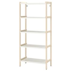 a white shelving unit with four shelves