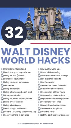 Disney World Hacks: 33 Park Tips & Tricks From a Disney Blogger [2023] Disney Trip For Adults, Disney Florida Planning, First Trip To Disney World, 3 Day Disney World Itinerary, Disney Hacks Tips, Disney World Hacks 2024, Disney World Trip Planning 2024, Disney Checklist, Disney Planning Printables