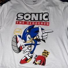 Sonic The Hedgehog T-Shirt Size L Vintage Sonic Shirt, White Cartoon Print T-shirt For Fans, Sonic Tshirt, Sonic The Hedgehog Shirt, Sonic Shirt, Sonic Cosplay, Sonic T Shirt, Outfit Info, Sonic Face