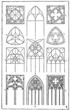 an architectural drawing showing different types of arches and windows, including the top one with archeds