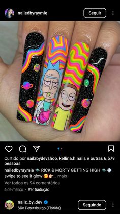 Rick And North Nails, Fortnite Nails, Rick And Morty Nail Designs, Rick And Morty Acrylic Nails, Rick And Morty Nail Art, Mars Attacks Nails, Rick And Morty Nails, Rugrats Acrylic Nails, Monster Inc Nails