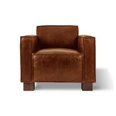 a brown leather chair on a white background