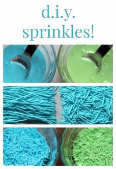 diy sprinkles in glass jars with text overlay that says diy sprinkles