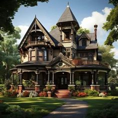 a large victorian style house with lots of windows