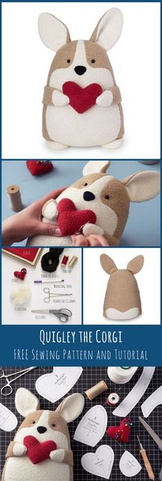 an image of a stuffed animal made out of sewing supplies and yarn with instructions to make it