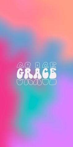 an abstract background with the word grace written in white on top of blue and pink