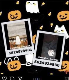 two halloween pictures on a black background with pumpkins