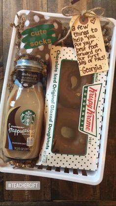 starbucks coffee gift box with chocolate donut and caramel