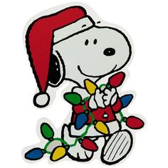 a snoopy christmas sticker with lights on it