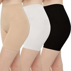 Lightweight Shorts: Comfortable and breathable for under skirts, dresses, or as regular shorts.

High-Waisted: Ideal for biking, workouts, or yoga. Hits mid-thigh and fits at the belly button.

Color Pack: Includes black, white, and nude.

No Thigh Chafing: Nylon material with a 17cm inseam prevents chafing.

Tagless Fit: Sizes: S=33-35 in, M=36-38 in, L=39-41 in, XL=42-44 in, 2XL=45-47 in. Check the size chart for best fit. Shorts For Under Dresses, Thigh Chafing, Anti Chafing Shorts, Slip Shorts, Anti Chafing