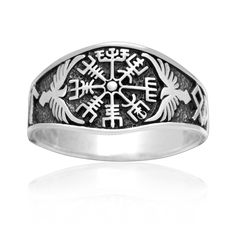 925 Sterling Silver Vegvisir and Raven Ring | Norse Spirit Raven Ring, Viking Vegvisir, Runic Compass, Norse People, Symbole Viking, Odin's Ravens, Viking Ring, Viking Runes, Ragnar Lothbrok