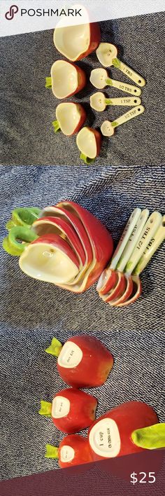 Vintage Apple Ceramic Kitchen Baking Measuring Set Measuring Cups & Spoons Apple Ceramic, Kitchen Ceramics, Apple Kitchen, Frog House, Mtv Cribs, Measuring Cups & Spoons, Themed Kitchen, Hand Painted Pottery, Vintage Apple