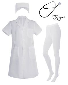 PRICES MAY VARY. COMPLETE NURSE COSTUME FOR WOMEN: This 4 piece nurse costume includes a short sleeve white lab coat, white nurse hat, nurse stethoscope, socks, and glasses. It includes everything you need for your Halloween cosplay party or dress up occasion. QUALITY NURSE COSTUME ACCESSORIES: Our nurse costume for women are made with premium materials, this nurse costume dress outfit set is of great quality. The white women and men Halloween lab coat is thick and durable. ADJUSTABLE WAIST SIZE Lab Coat Costume, White Nurse Dress, Nurse Halloween Costume, Nurse Outfit, Doctor Coat, White Lab Coat, Doctor Outfit, Nurse Stethoscope, Men Halloween