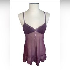 Victoria’s Secret Purple Babydoll Nighty Women’s Size Medium New Without Tags - Tag Fell Off Plastic Piece Still Intact See All Photos Measurements In Photos Purple Sleepwear With Built-in Bra For Night, Victoria's Secret Sleepwear With Built-in Bra, Purple Lace Sleepwear For Loungewear, Purple Lace Sleepwear, Victoria's Secret Purple Sleepwear For Bedtime, Victoria's Secret Bedtime Camisole, Victoria's Secret Sleep Camisole, Sheer Victoria's Secret Nightgown For Bedtime, Sheer Victoria's Secret Sleepwear