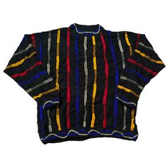 Vintage 90s Coogi Style Textured Knitted Crewneck Sweater - Classic Retro Knit Dive into the nostalgia of the 90s with this eye-catching vintage Coogi style crewneck sweater! Inspired by the iconic designs of Coogi Australia, this sweater features the same bold patterns and vibrant colors that defined an era. Perfect for fashion lovers who appreciate unique, statement pieces. Features: Era: 1990s Style: Coogi-inspired Material: High-quality 100% Cotton (Soft, warm, and durable) Design: Multicolo 90s Style Knitted Tops For Fall, 90s Knitted Tops For Fall, 90s Style Winter Knitted Tops, 90s Style Knitted Winter Top, 90s Style Knitted Tops For Winter, Retro Multicolor Sweater For Streetwear, Retro Textured Knit Crew Neck Top, Retro Textured Knit Winter Tops, Multicolor Crew Neck Sweater For Streetwear