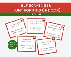 elf scavenger hunt for kids indoor 12 clues - instant printable christmas game