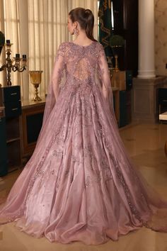 Buy Pink Tissue Organza Embroidery Bead Leaf Neck Crystal Tassel Gown With Cape For Women by PRESTO COUTURE Online at Aza Fashions. Gown With Cape, Cutdana Embroidery, Cape For Women, Embroidered Cape, Organza Embroidery, Gown Pattern, Beaded Leaf, Jacqueline Fernandez, Ladies Gown