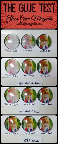 the glue test glass gon magnets with pictures of children's faces on them