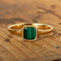 Natural Malachite Gemstone Ring 10k Solid Gold Ring Handmade Size Available Malachite Ring, Malachite Rings, Ring Cushion, Cushion Ring, Solid Gold Ring, Matte Texture, Solid Gold Rings, Proposal Ring, Gems Jewelry