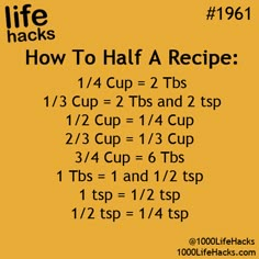 a poster with the instructions for how to half a recipe on it's back