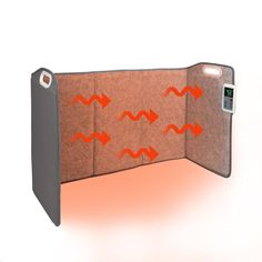 an electronic device is placed in the shape of a wall with orange arrows on it