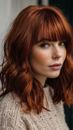 Can Fall Hair Colors Dark Copper Long Shag Transform Your Look 🔄 Fire Copper Hair, Dark Ginger Short Hair, Dark Orange Red Hair, Copper Mahogany Hair Color, Copper Hair Bangs, Chestnut Red Hair Color, Copper Shag Hair, Muted Red Hair, Ginger Shag