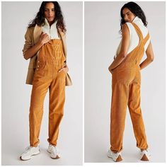 Free People Ziggy Cord Overalls Tan We The Free Corduroy Sz Large Nwot Brand New Without Tags. Never Worn Waist 36" Inseam 27.5" A Corduroy Version Of Our Favorite Ziggy Overalls, Featured In A Classic Bib-And-Brace Silhouette With Tapered Legs And Relaxed, Slouchy Fit. Functional Bib Pocket Side And Back Pockets Adjustable Straps Side Button Closures Ziggy Overalls, Cord Overalls, Free People Overalls, Corduroy Dungarees, Free People Jumpsuit, Free People Romper, Corduroy Overalls, Wrap Romper, Fall Photoshoot