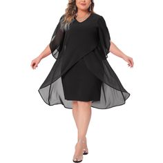 Agnes Orinda is a plus-size brand inspired by the needs of its customers. It can suit you on various occasions, and show your perfect curves through appropriate tailoring, and the comfortable fabric allows you to enjoy a pleasant experience. A chiffon overlay for an elegant touch, soft, and comfy! Perfect for cocktail parties, wedding guests, homecoming, graduation, Christmas, vacation, club, evenings, or any other occasion. This chiffon dress looks chic-stylish and loved by everyone. The dress Chiffon Cocktail Dress, Short Bodycon Dress, Plus Size Cocktail Dresses, Elegant Midi Dresses, Chiffon Overlay, Womens Cocktail Dresses, Plus Size Wedding, Black Bodycon Dress, Looks Chic