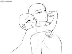 a drawing of two people hugging each other with one holding the other's head