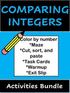 an activity book for comparing numbers and writing with the words comparing intigers on it