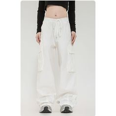 Retro Straight Leg Cargo Pants  Material: 100% Cotton   Size: S, M, L, XL, 2XL Color: White, Navy Blue Pants Type: Cargo Pants Style Type: Street Trendy  Season: Spring, Fall, Winter,   Occasion: Leisure, Outdoor, Daily, Vacation, Fall Outfits White Baggy Cargo Pants With Elastic Waistband, White Baggy Full-length Parachute Pants, White Cargo Bottoms, Casual White Loose Fit Parachute Pants, Casual White Wide-leg Parachute Pants, White Casual Sweatpants With Cargo Pockets, White Parachute Pants With Side Pockets, White Wide-leg Cargo Pants, Casual White Parachute Pants