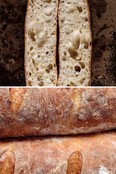 two different types of breads are shown in this image and the same one has been sliced