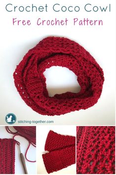 the crochet cowl is shown with instructions to make it