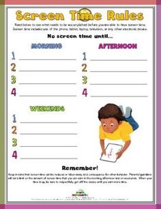 the screen time rules for children to learn how to read and write numbers on paper