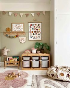 a child's playroom with toys and decor