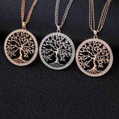 Big Pendant Necklace, Life Circle, Big Pendant, The Tree Of Life, Tree Of Life Necklace, Crystal Necklace Pendant, Circle Pendant, Rose Gold Necklace, Elegant Jewelry