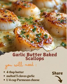 the menu for garlic butter baked scallops