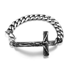 Men's Cross Bracelet Steel Crucifix Mens Cross Bracelet, Gothic Bracelet, Stainless Steel Bracelet Men, Jesus Cross, Anniversary Jewelry, Christian Jewelry, Cross Bracelet, Cross Charms, Stainless Steel Chain