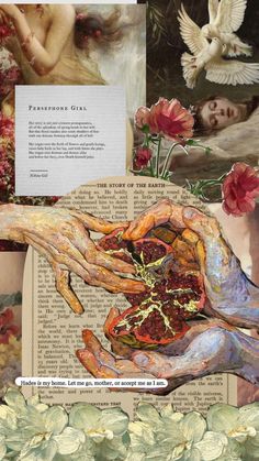 an altered collage with images of hands and flowers