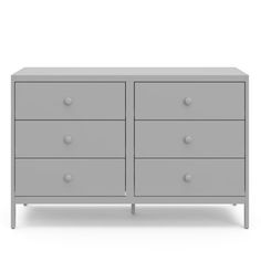 a gray dresser with four drawers and two doors