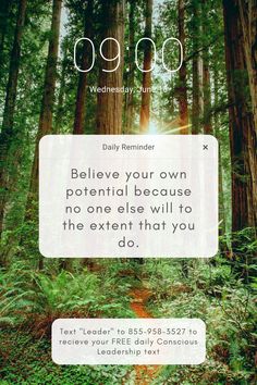 a forest with the words believe your own potential because no one else will to he extent that you do