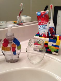 the bathroom sink is clean and ready to be used for children's playtime